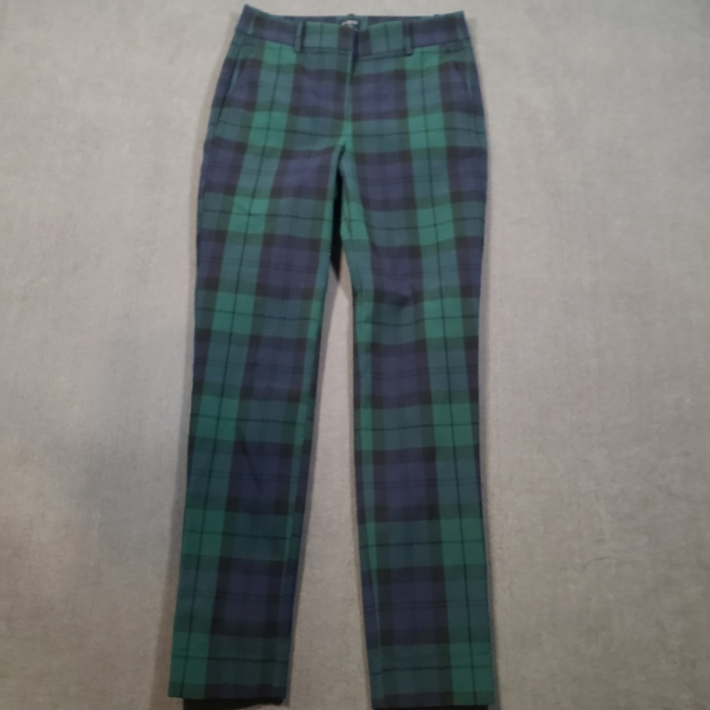 J.Crew Ruby Full-Length Pant Womens 2‎ Green Blue Black Watch Plaid BJ491